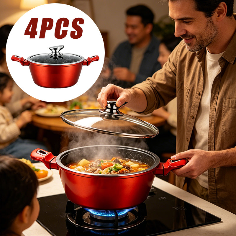 4PCS Casserole Set with Lids Handles 18 20 24 28cm Cookware Set for Ceramic Hob, Gas, Oven