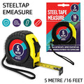 Steel Tape Measure 5m 16.5ft Heavy Duty Measuring Tape Rubber Grip Durable Case for DIY Pro Use