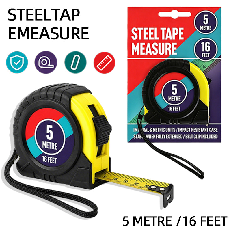 Steel Tape Measure 5m 16.5ft Heavy Duty Measuring Tape Rubber Grip Durable Case for DIY Pro Use