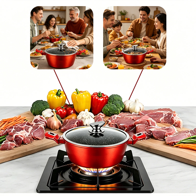 4PCS Casserole Set with Lids Handles 18 20 24 28cm Cookware Set for Ceramic Hob, Gas, Oven