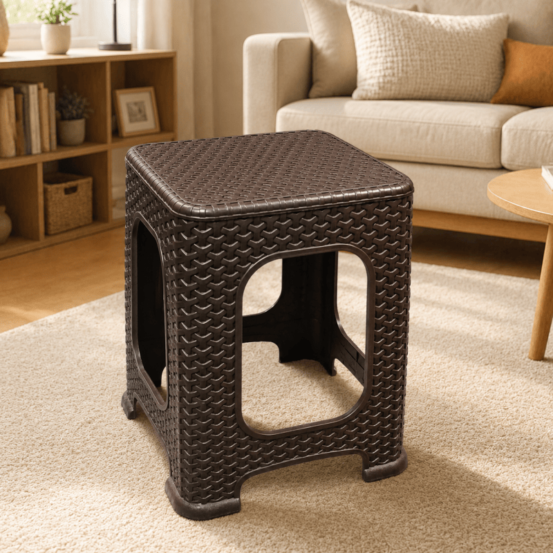 2Pack Brown Plastic Rattan Stool Large Modern Minimalist Backless Stools Garden Seat  28 x 28 x 46cm