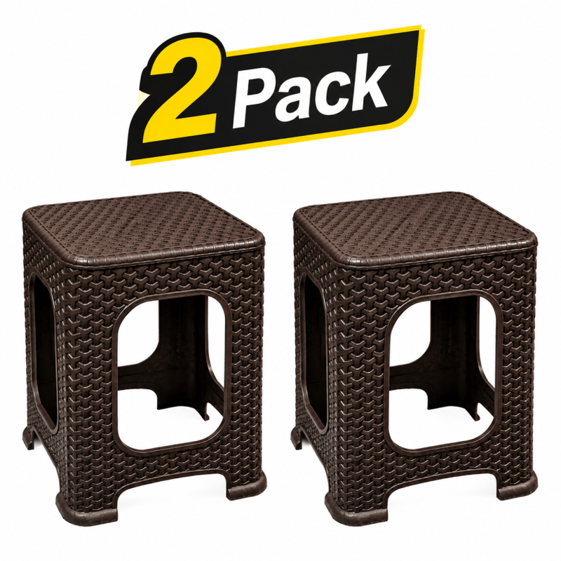 2Pack Brown Plastic Rattan Stool Large Modern Minimalist Backless Stools Garden Seat  28 x 28 x 46cm