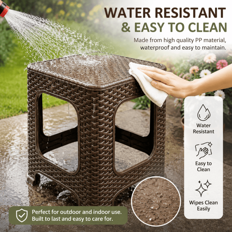 2Pack Brown Plastic Rattan Stool Large Modern Minimalist Backless Stools Garden Seat  28 x 28 x 46cm