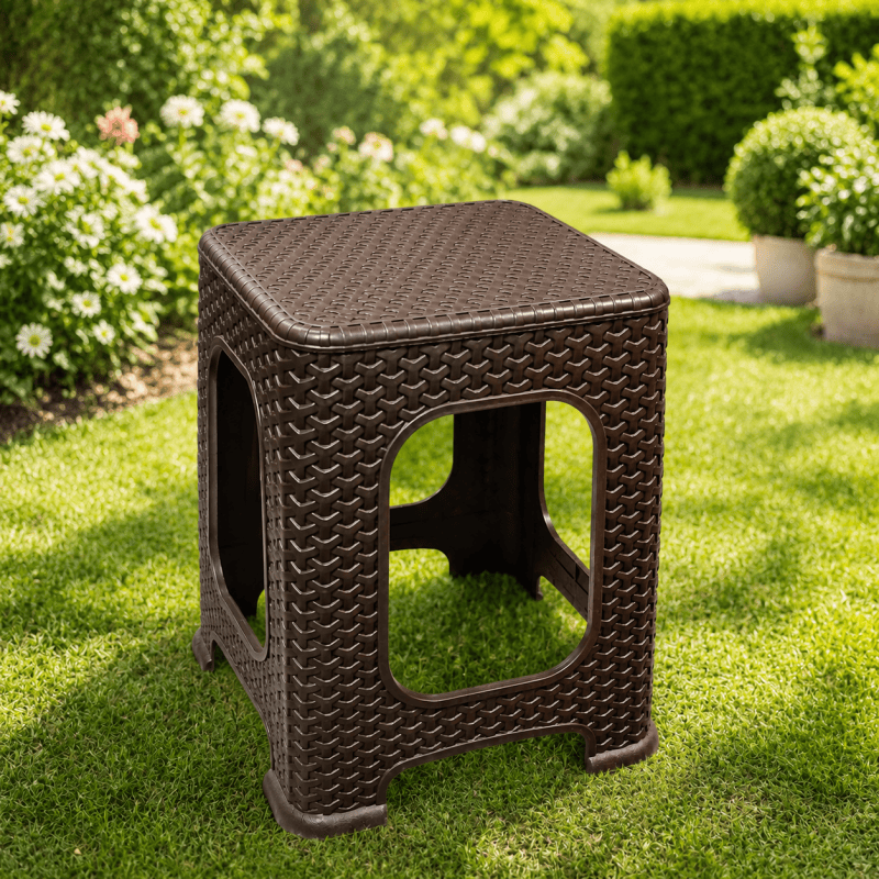 2Pack Brown Plastic Rattan Stool Large Modern Minimalist Backless Stools Garden Seat  28 x 28 x 46cm