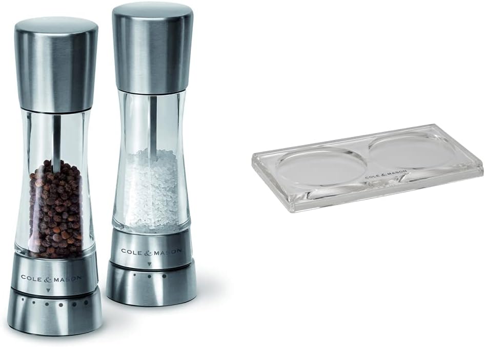 Derwent Salt & Pepper Mills with Tray — Acrylic & Stainless Steel