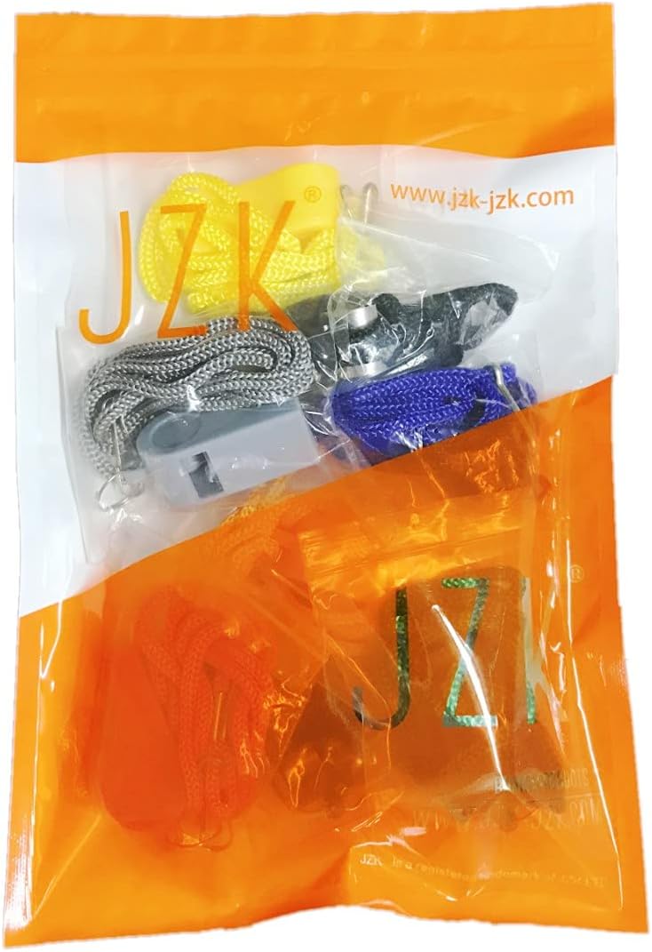 7 Colour Plastic Whistles with Lanyards + 1 Stainless Steel Whistle Set