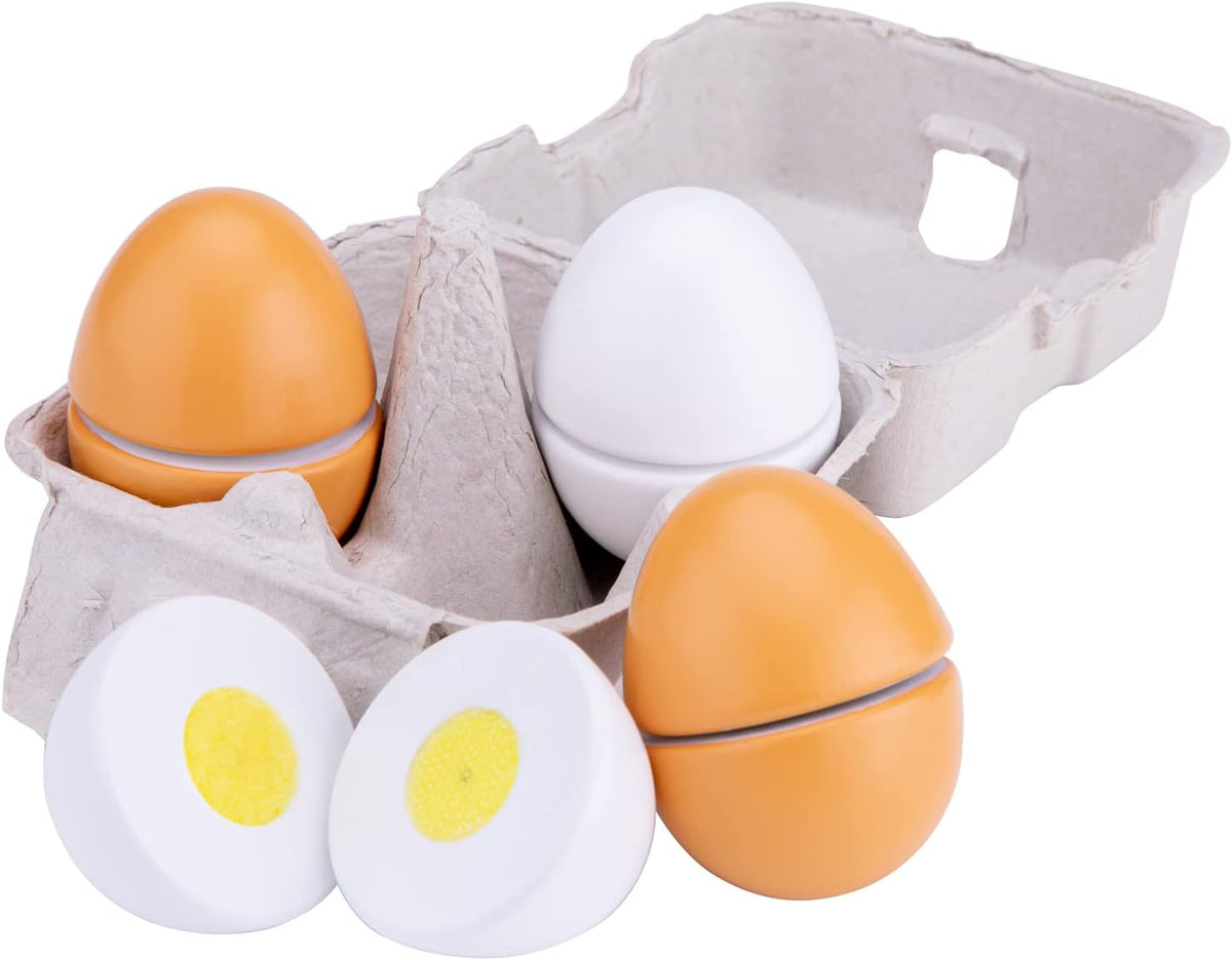 Wooden Egg Set with Hook & Loop – 4 Eggs in Carton