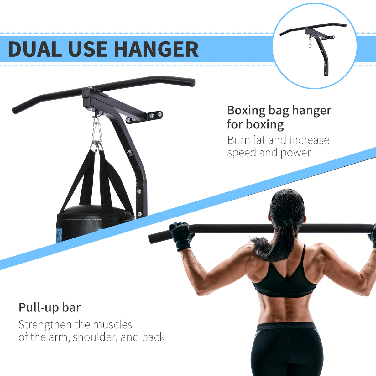 2-in-1 Wall Mount Punch Bag Hanger & Pull-Up Bar (130kg)