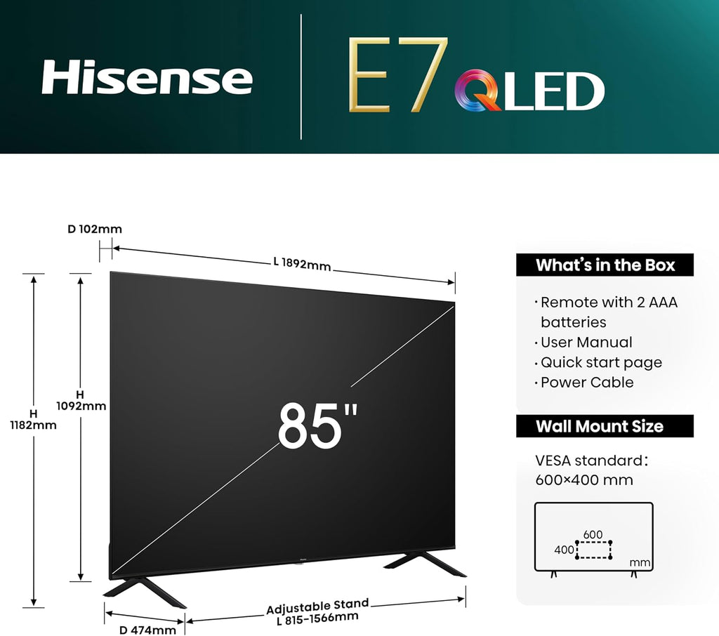 Hisense 85-Inch 4K QLED Smart TV with Dolby Vision & VRR