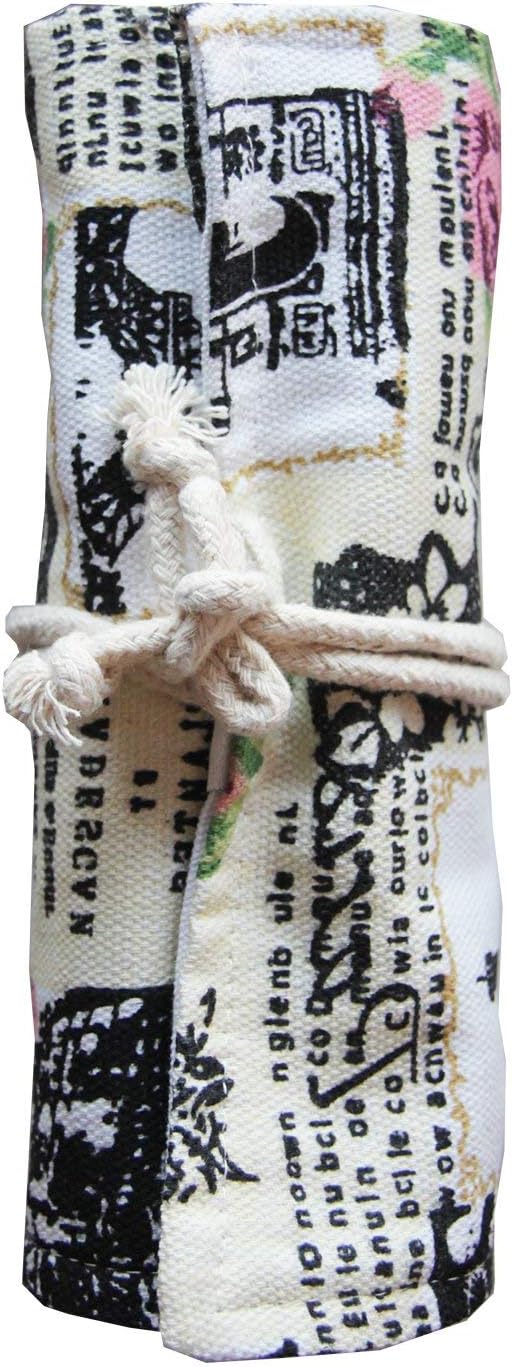 Roll Pencil Case Linen & Cotton – Durable, Flat Drawstrings, Rubber Keeper