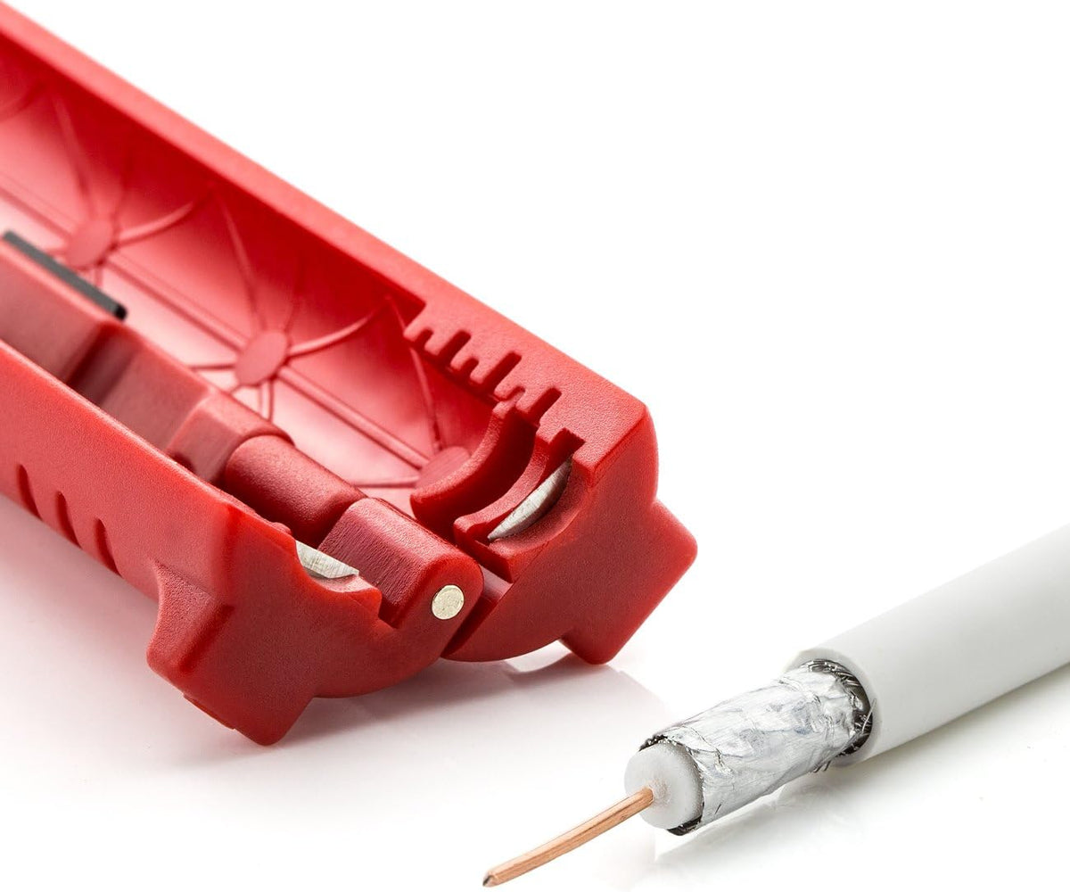 Universal Coax Cable Stripper with 4 Blades, Red, Ergonomic