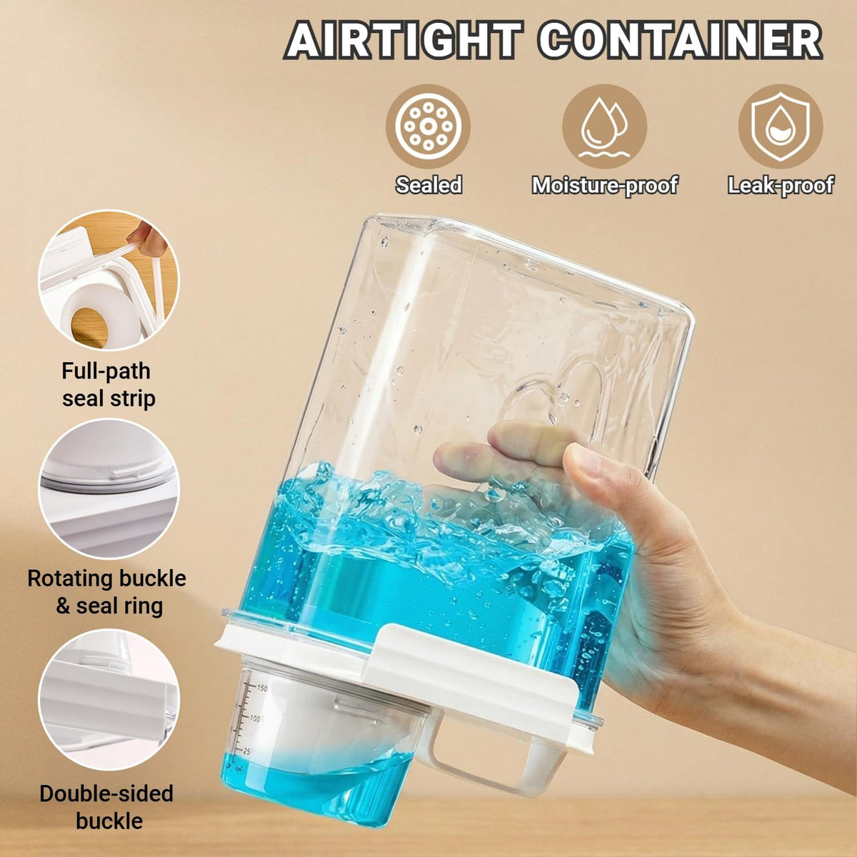 Airtight 2300ml Rice Storage Container with Measuring Cup