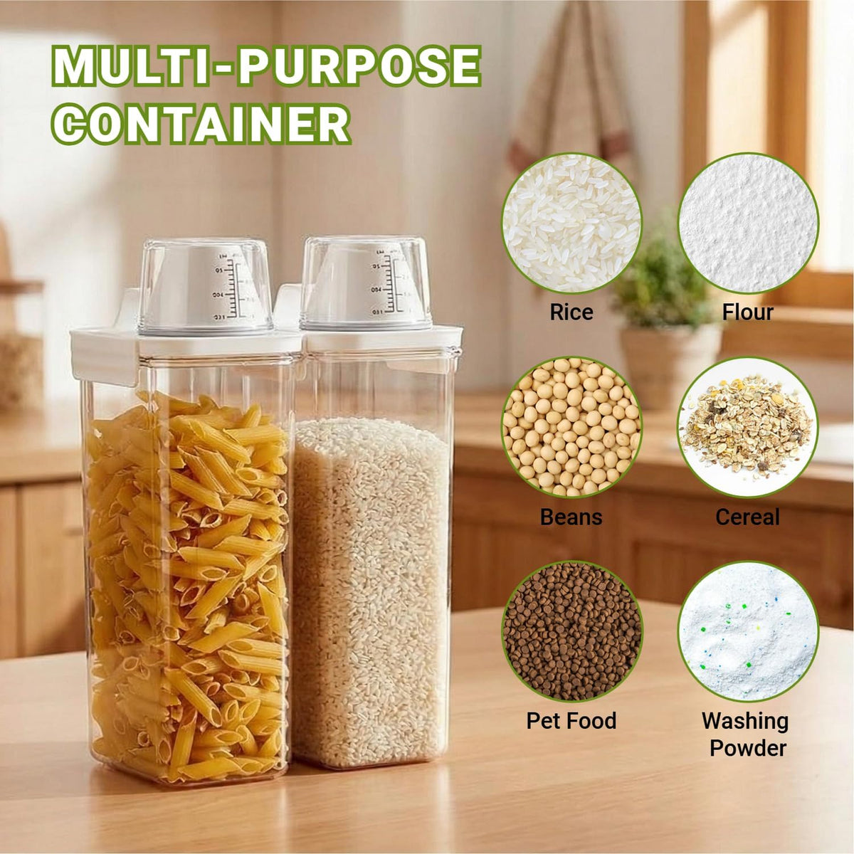Airtight 2300ml Rice Storage Container with Measuring Cup