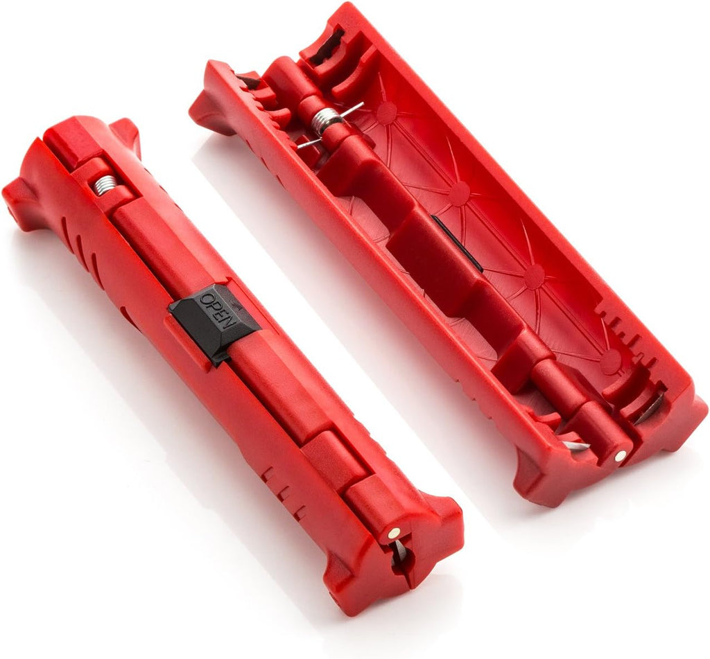 Universal Coax Cable Stripper with 4 Blades, Red, Ergonomic
