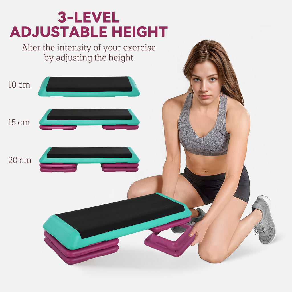Adjustable Aerobic Stepper with 4 Risers – 10/15/20 cm, Non-Slip