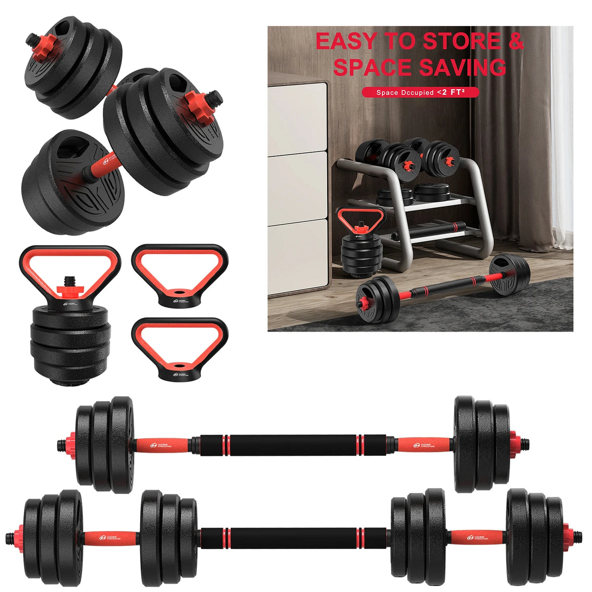 20kg 3-in-1 Adjustable Dumbbells Set with Barbell Bar
