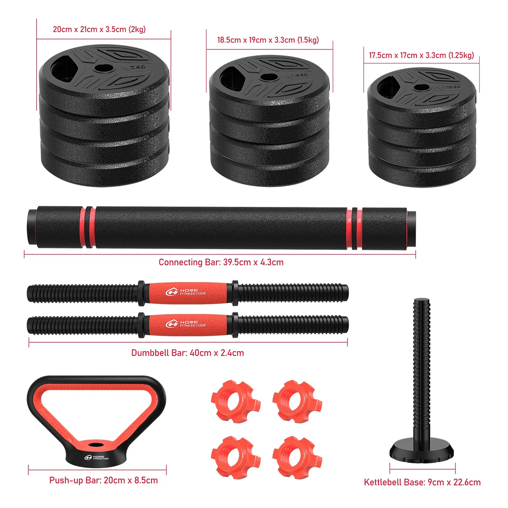 20kg 3-in-1 Adjustable Dumbbells Set with Barbell Bar