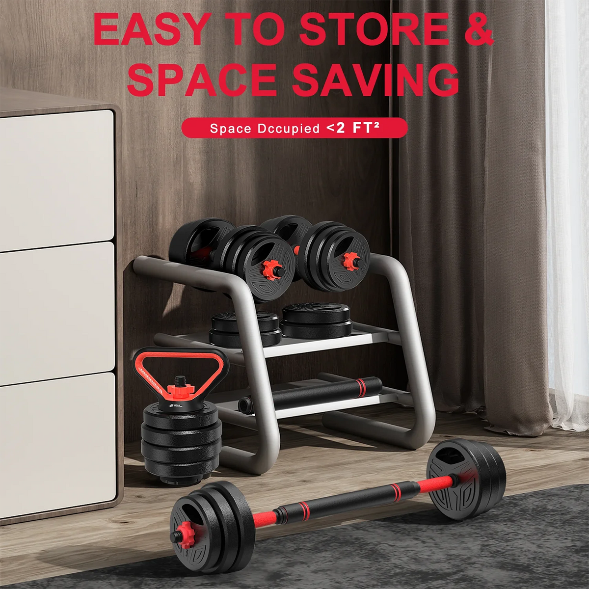 20kg 3-in-1 Adjustable Dumbbells Set with Barbell Bar