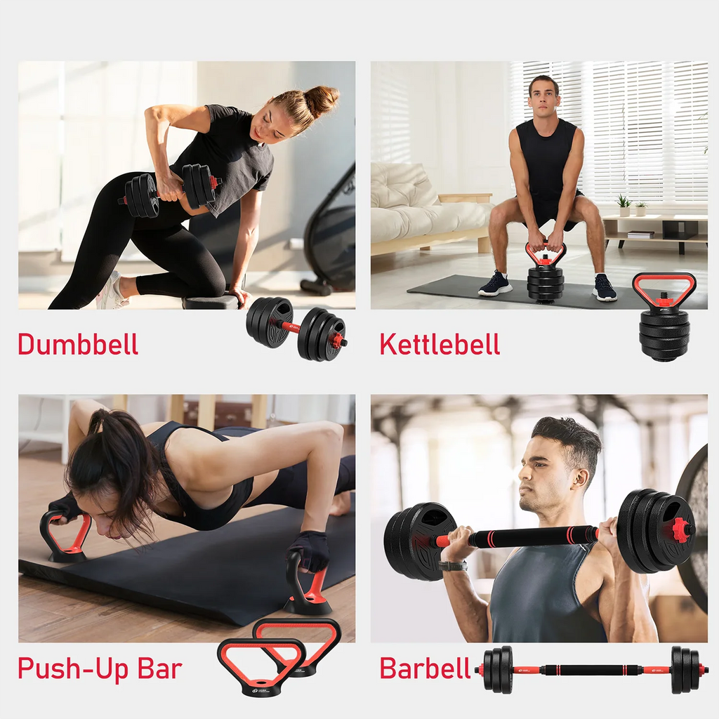 20kg 3-in-1 Adjustable Dumbbells Set with Barbell Bar