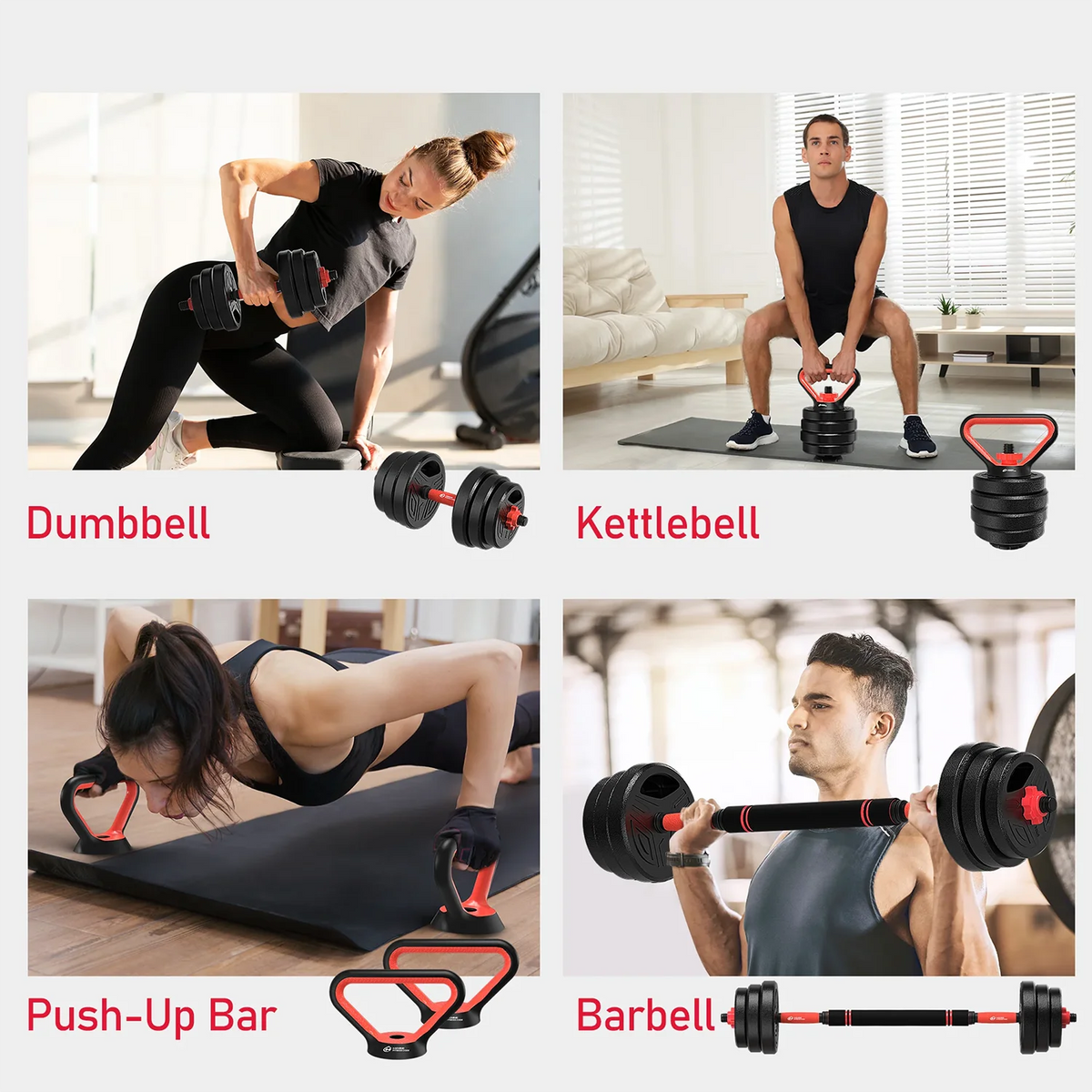 20kg 3-in-1 Adjustable Dumbbells Set with Barbell Bar