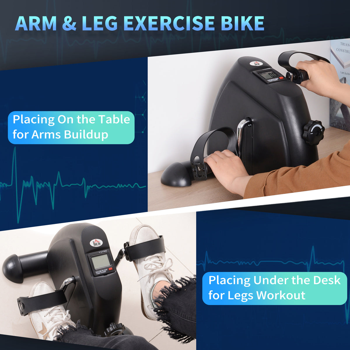 Under desk exercise bike with LCD display, low-impact & adjustable resistance
