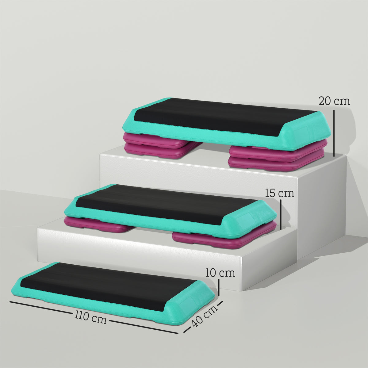 Adjustable Aerobic Stepper with 4 Risers – 10/15/20 cm, Non-Slip