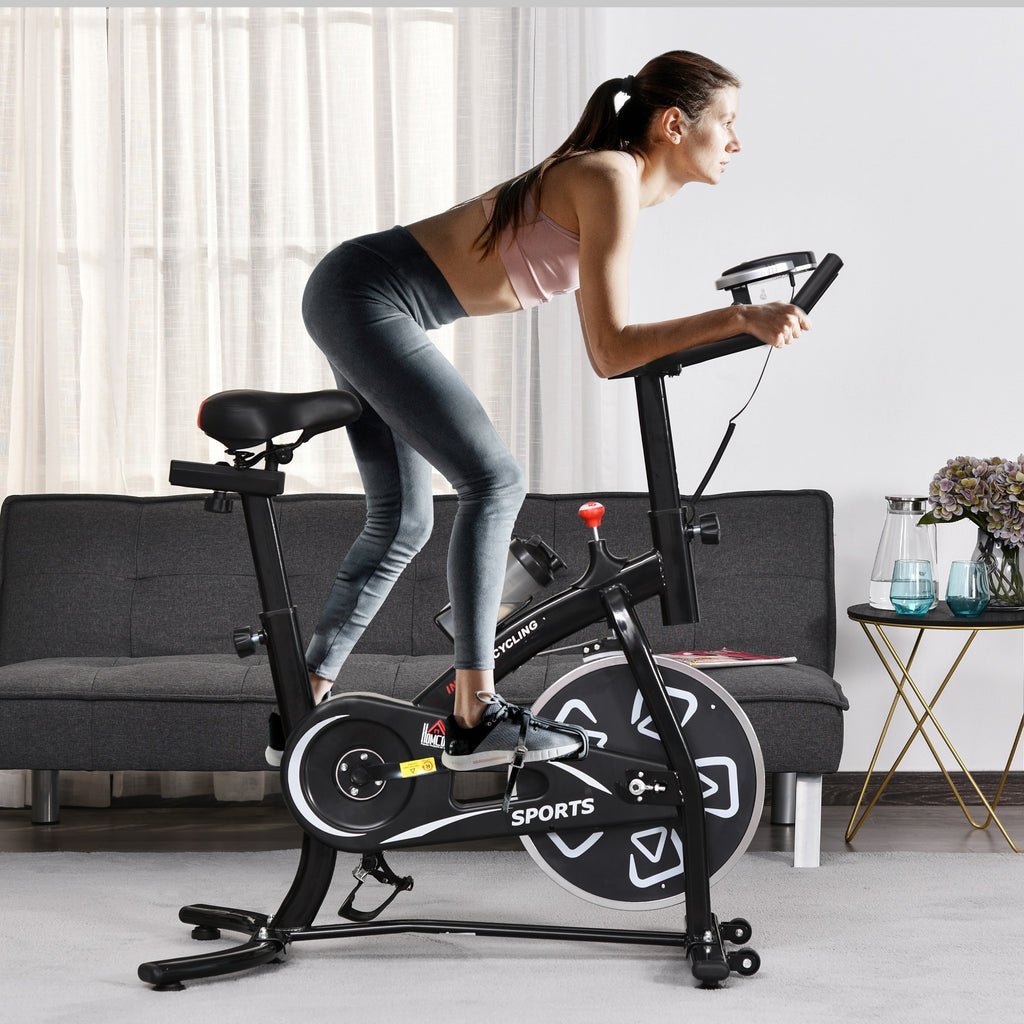 HOMCOM Stationary Exercise Bike with Adjustable Seat/Handlebar LCD Monitor