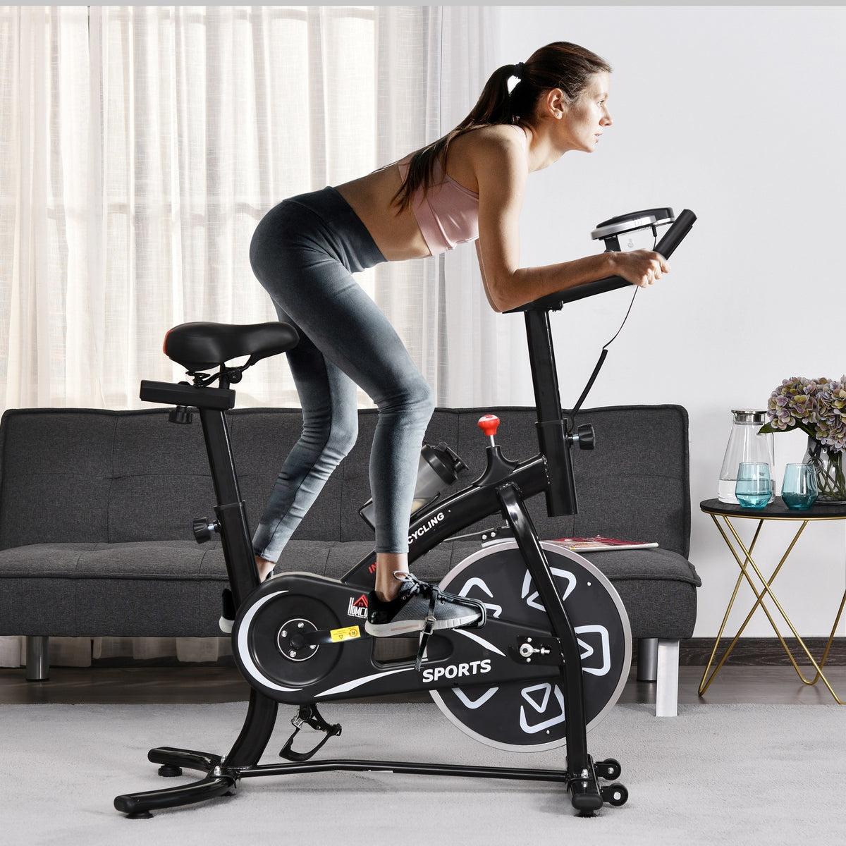 HOMCOM Stationary Exercise Bike with Adjustable Seat/Handlebar LCD Monitor