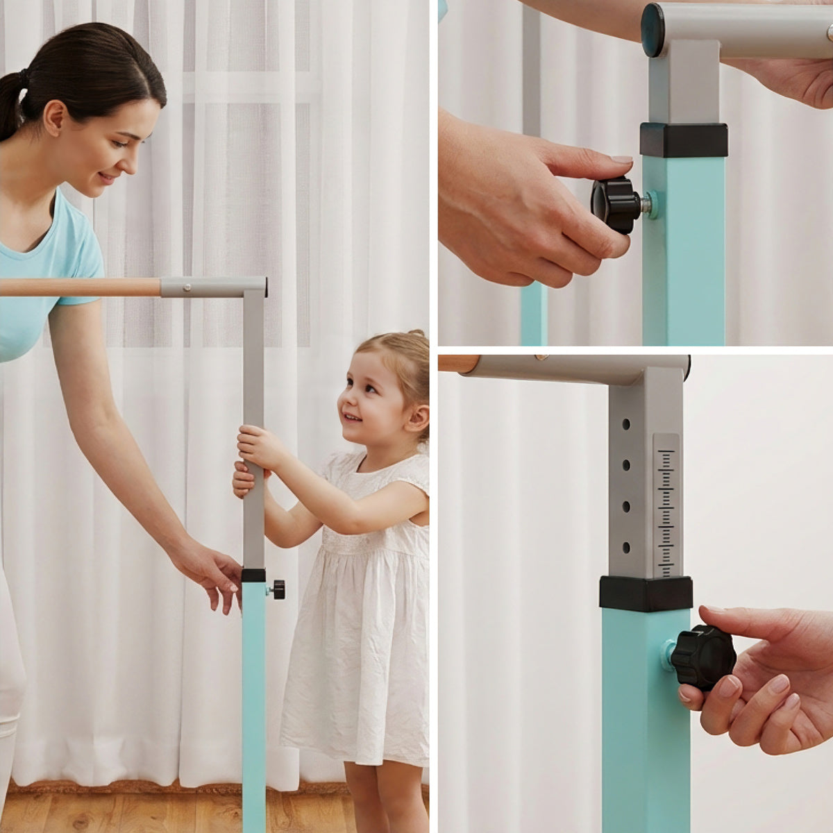 Height Adjustable Kids Gymnastics Bar for Home – Light Blue