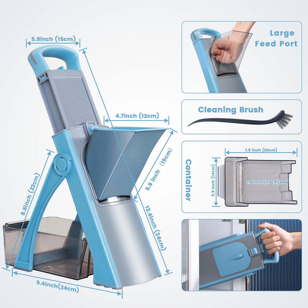 Safe Vegetable Slicer Adjustable Vegetable Chopper with 4 Modes Dicer, Julienne Kitchen Chopping Artifact (SkyBlue)