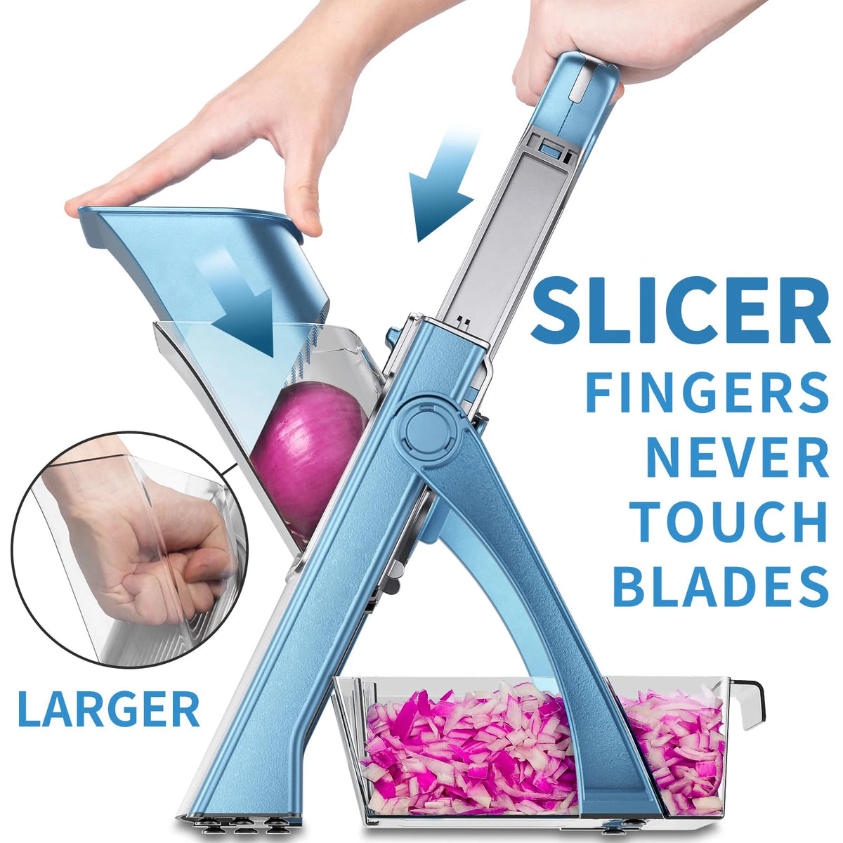 Safe Vegetable Slicer Adjustable Vegetable Chopper with 4 Modes Dicer, Julienne Kitchen Chopping Artifact (SkyBlue)