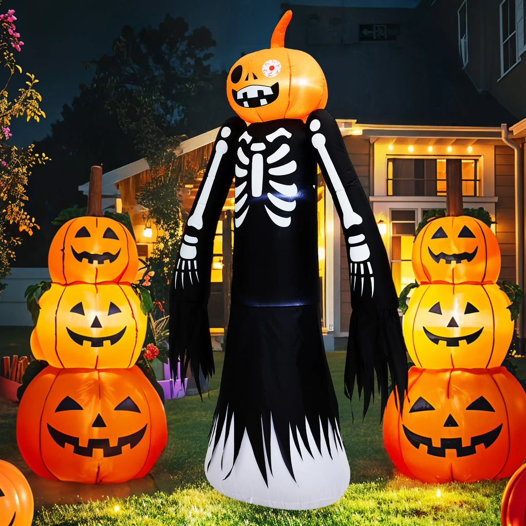 9-foot Halloween Pumpkin Inflatable Model Decoration Luminous Lawn Model Skull Yard Decoration Fun Party