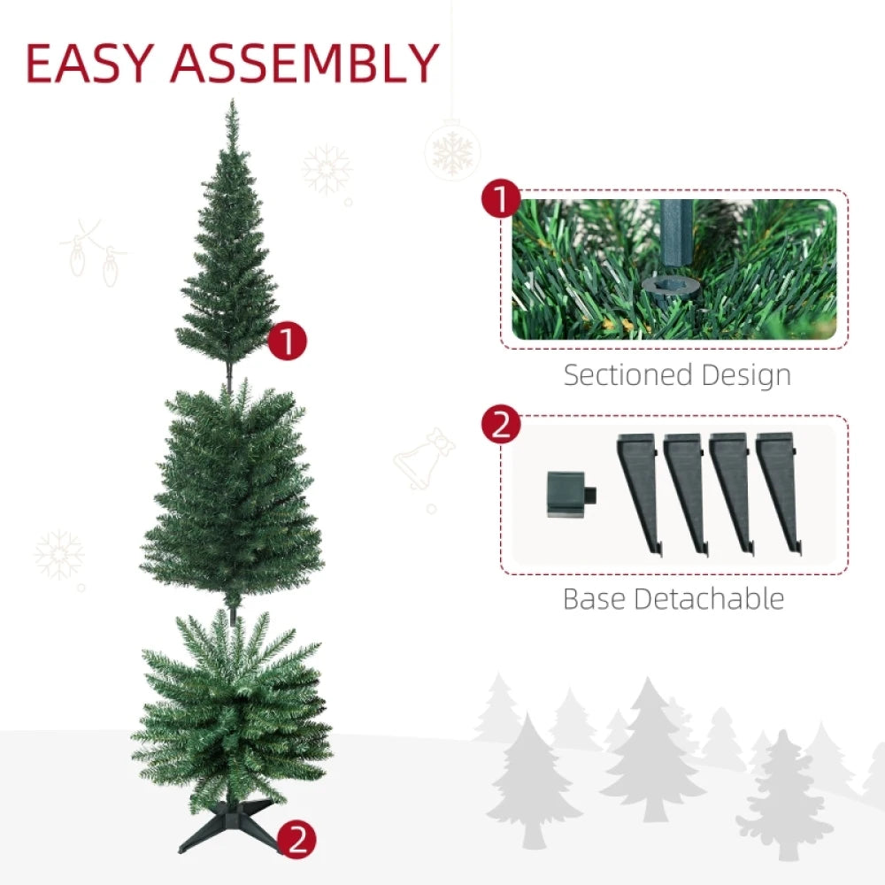 6ft Unlit Artificial Christmas Tree, Pencil Slim Xmas Tree with Solid Stand & Realistic Branches, Green Christmas Tree for Living Room Bedroom Tabletop Decor