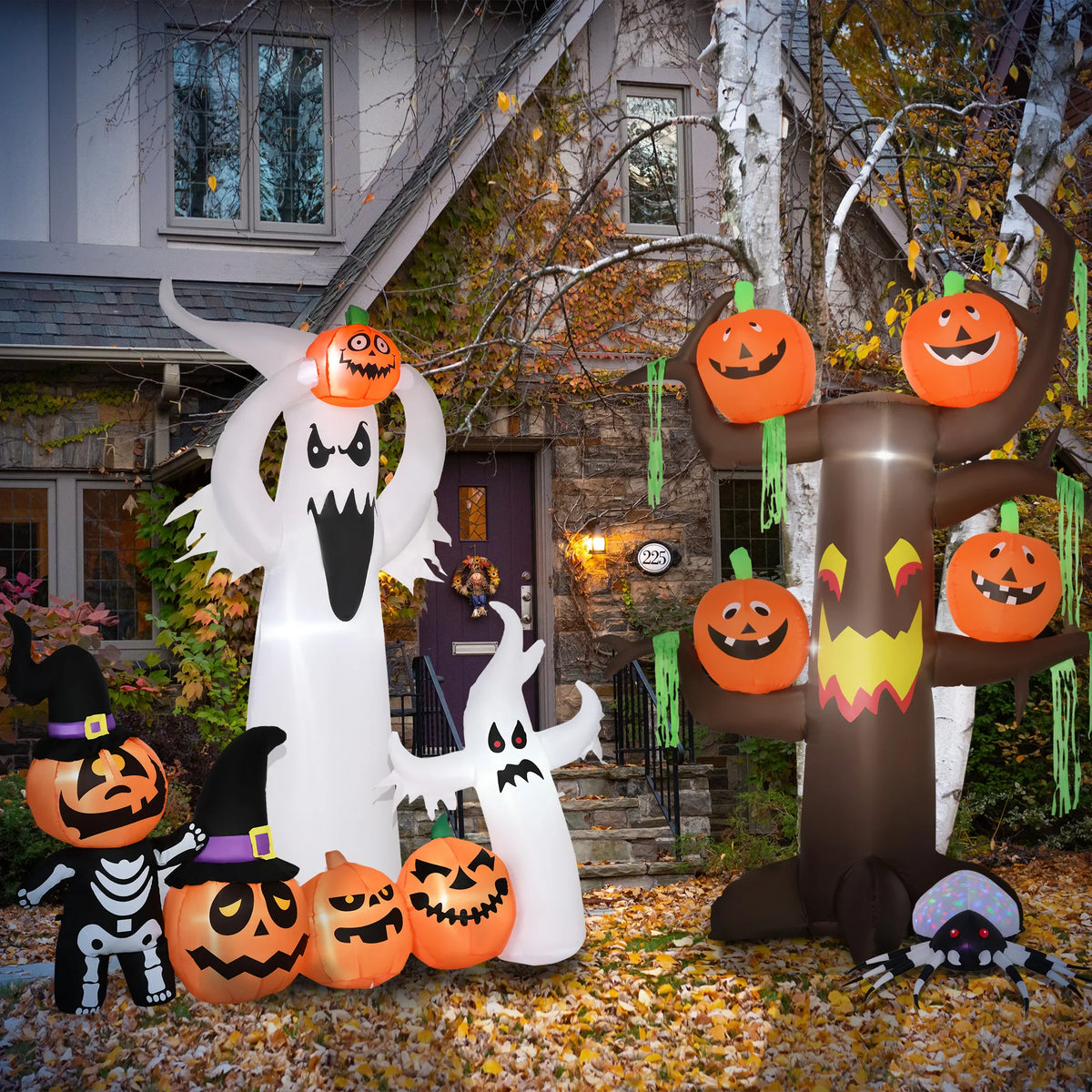 HOMCOM LED Floating Ghost Pumpkin Halloween Decoration Mains Powered Vivid 6FT