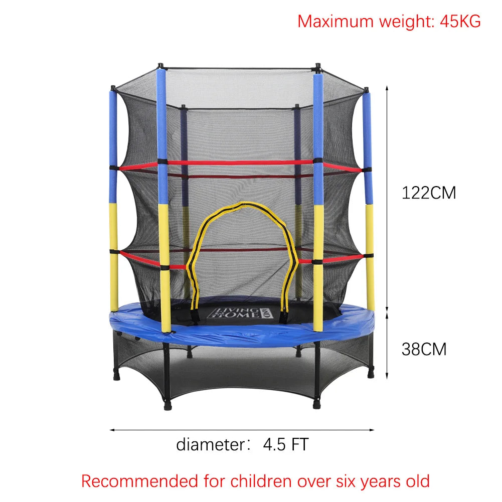 4.5ft Kids Trampoline with Safety Net - Indoor/Outdoor, 45kg Max