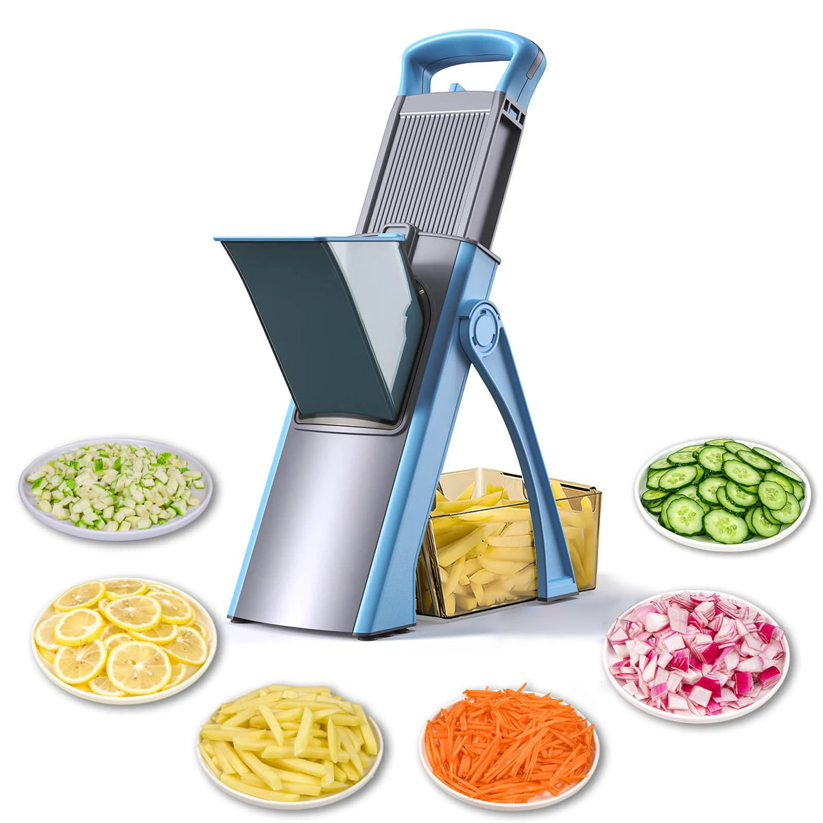Safe Vegetable Slicer Adjustable Vegetable Chopper with 4 Modes Dicer, Julienne Kitchen Chopping Artifact (SkyBlue)