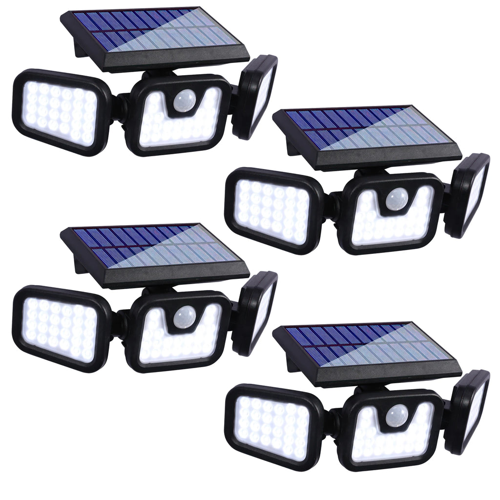74 SMD Solar Flood Light Outdoor 3 Heads PIR Motion Sensor 3 Modes 2000LM Security Wall Lamp for Garden Garage Yard Porch