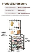 Multi-layer 4-Tier Coat Shoe Hat Rack with Storage Shelf & 8 Hooks Black Stand