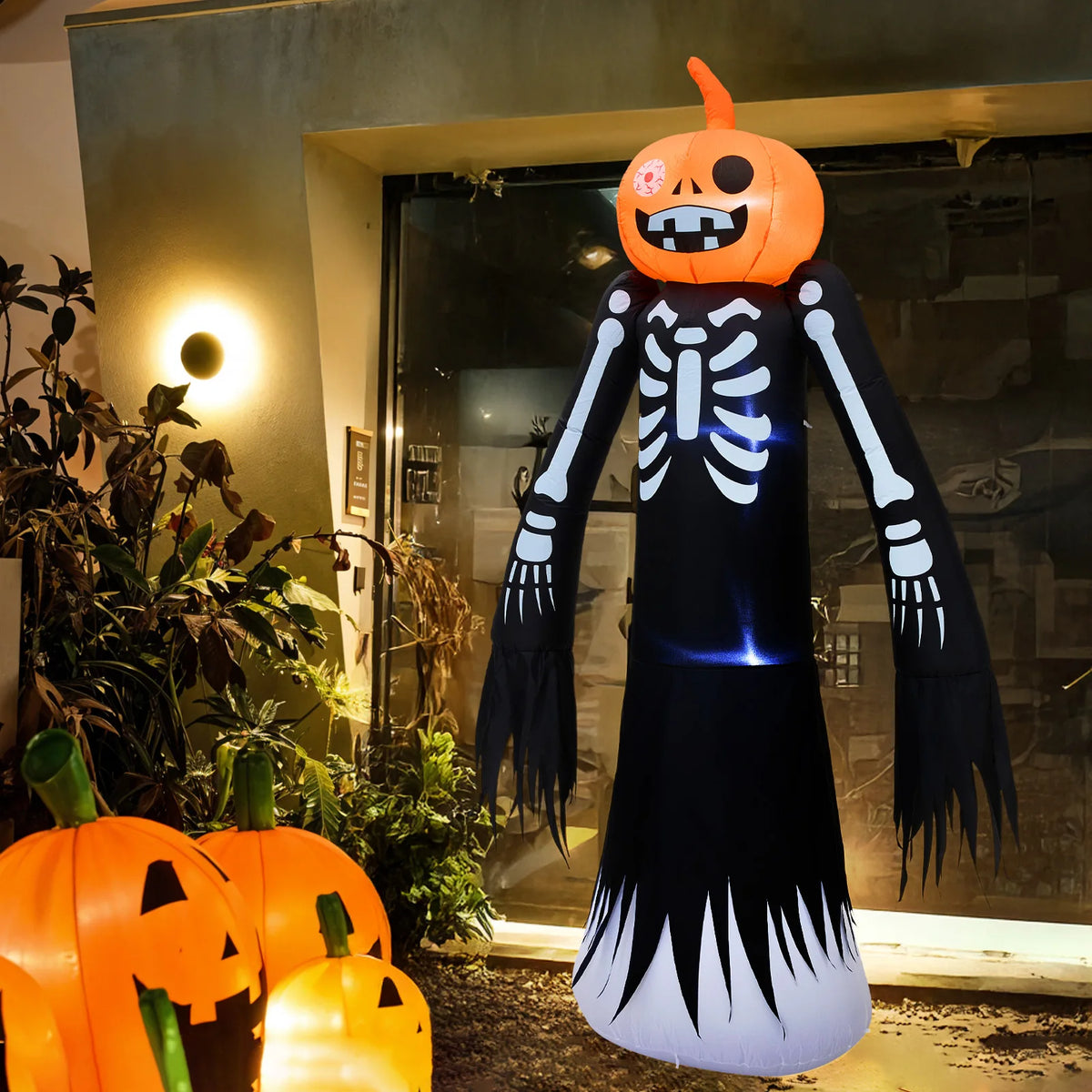 9-foot Halloween Pumpkin Inflatable Model Decoration Luminous Lawn Model Skull Yard Decoration Fun Party