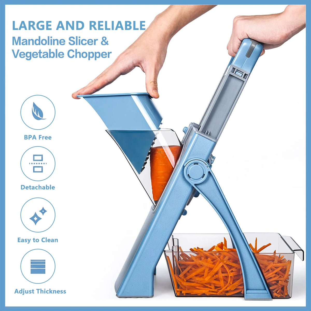 Safe Vegetable Slicer Adjustable Vegetable Chopper with 4 Modes Dicer, Julienne Kitchen Chopping Artifact (SkyBlue)