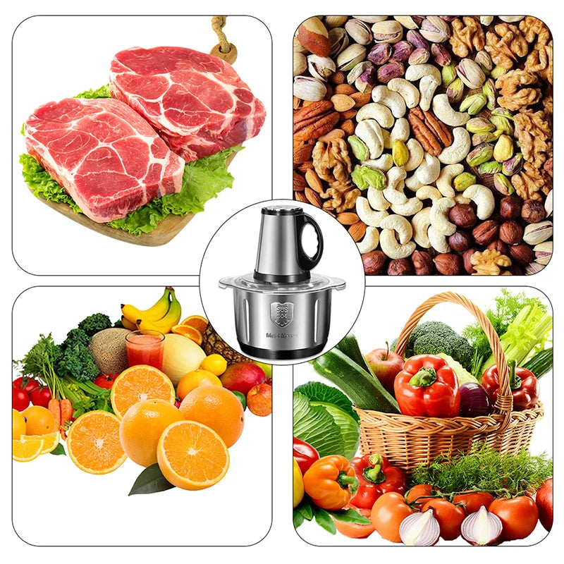 5L Electric Meat Grinders 5-leaves Food Crusher Stainless Steel Multifunctional Food Processor Vegetable Slicer Chopper Mincer