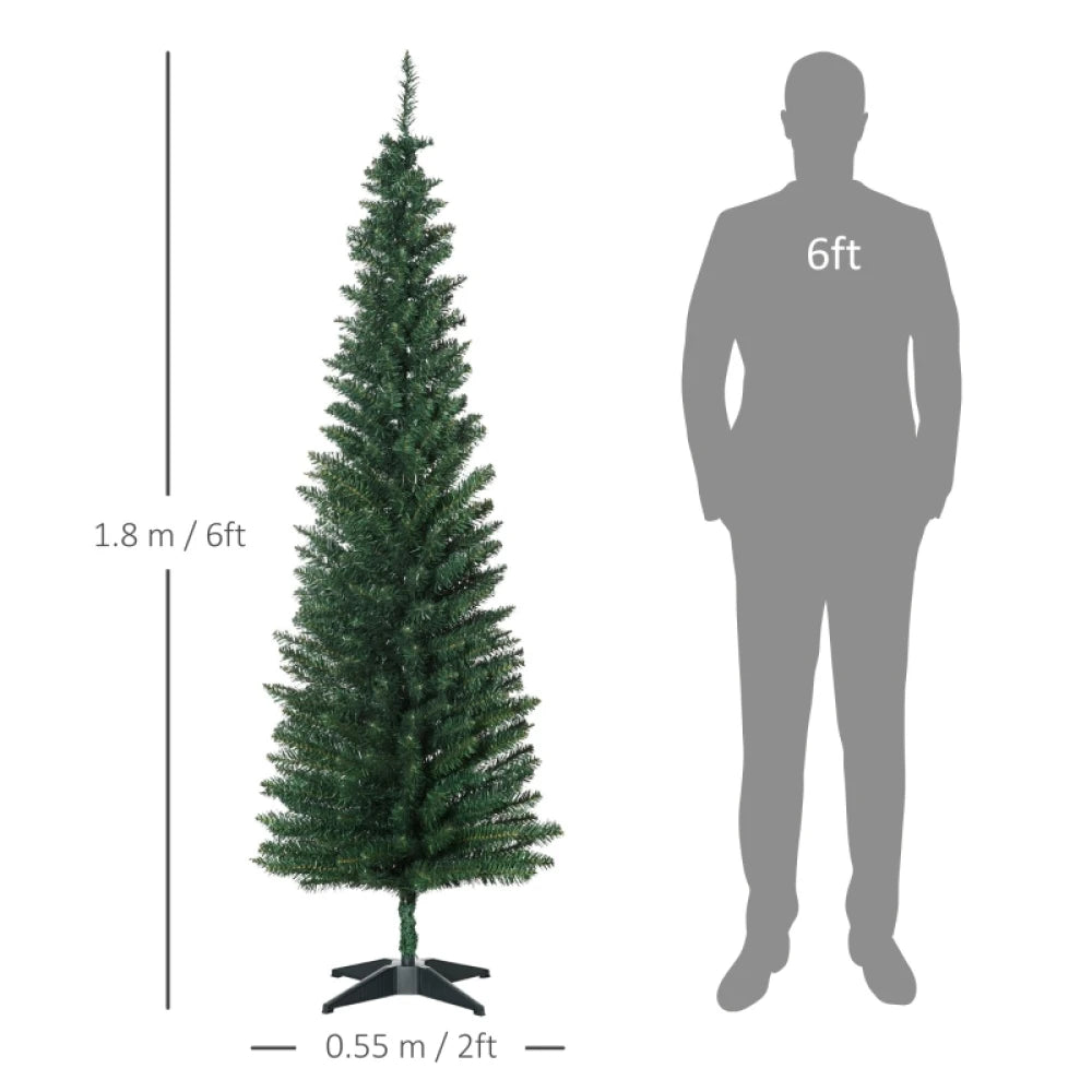 6ft Unlit Artificial Christmas Tree, Pencil Slim Xmas Tree with Solid Stand & Realistic Branches, Green Christmas Tree for Living Room Bedroom Tabletop Decor
