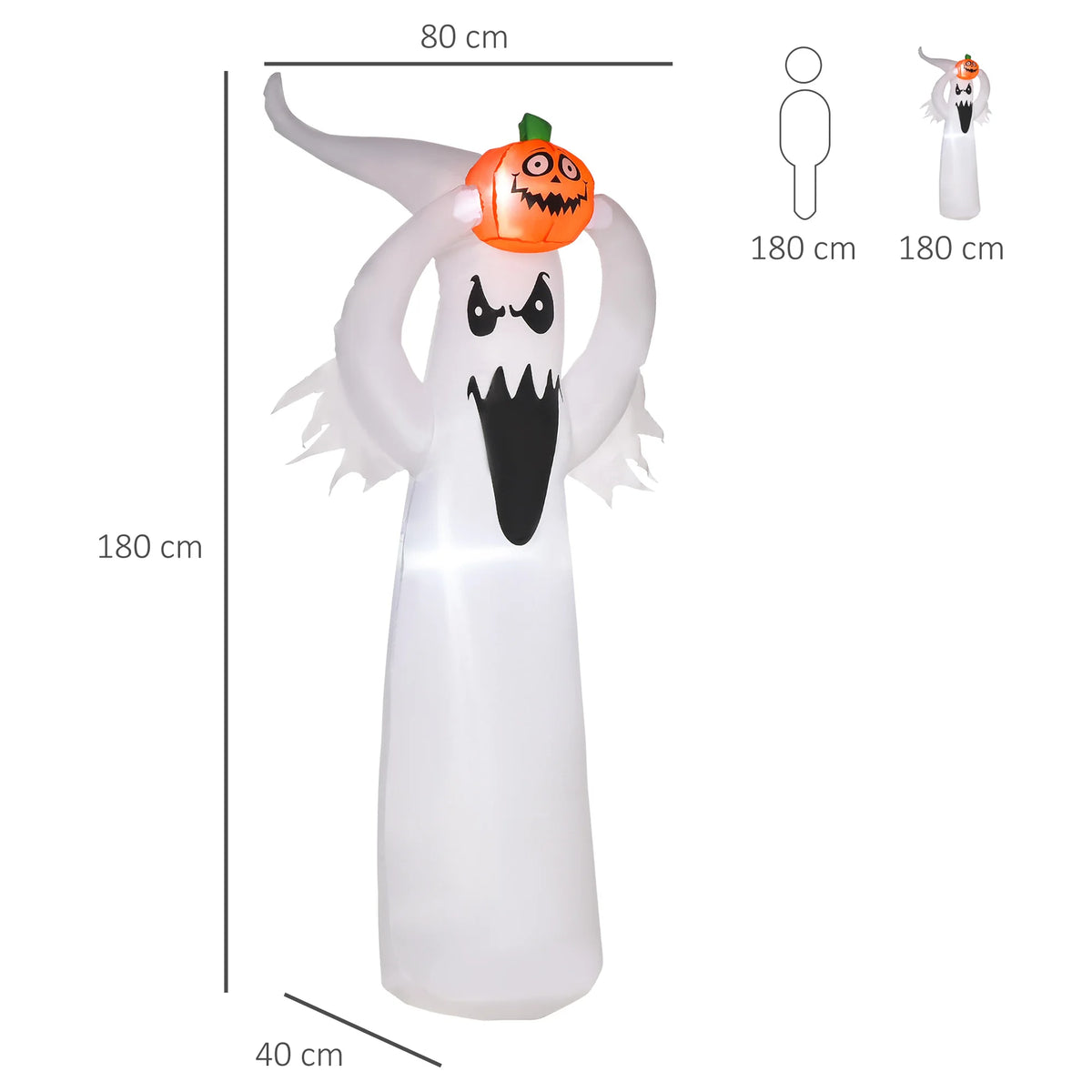 HOMCOM LED Floating Ghost Pumpkin Halloween Decoration Mains Powered Vivid 6FT