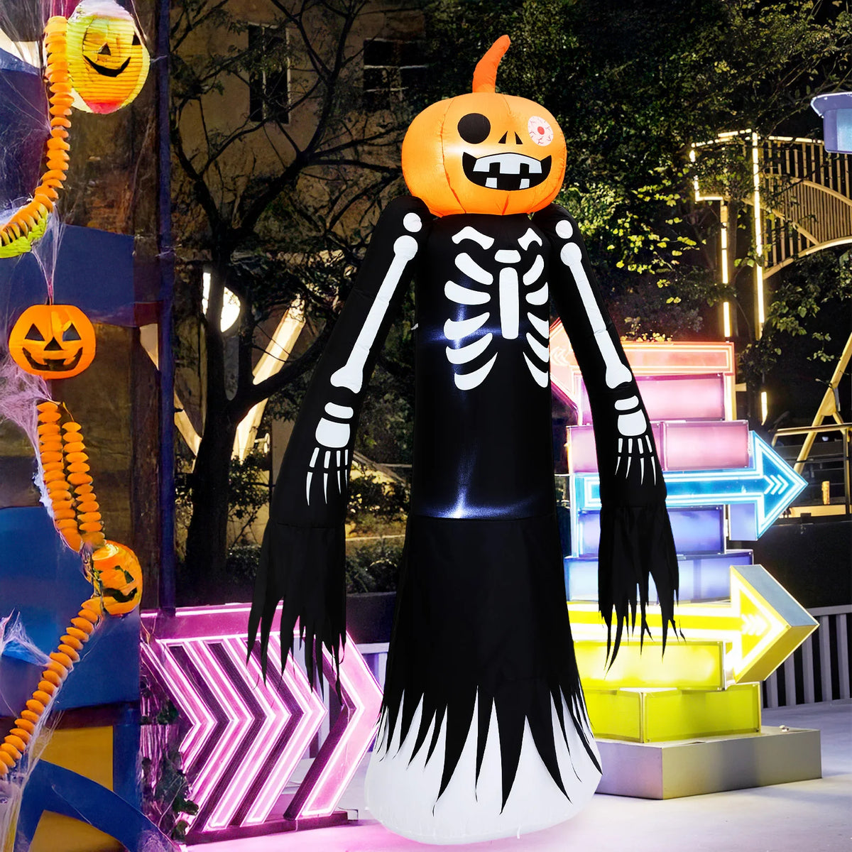 9-foot Halloween Pumpkin Inflatable Model Decoration Luminous Lawn Model Skull Yard Decoration Fun Party