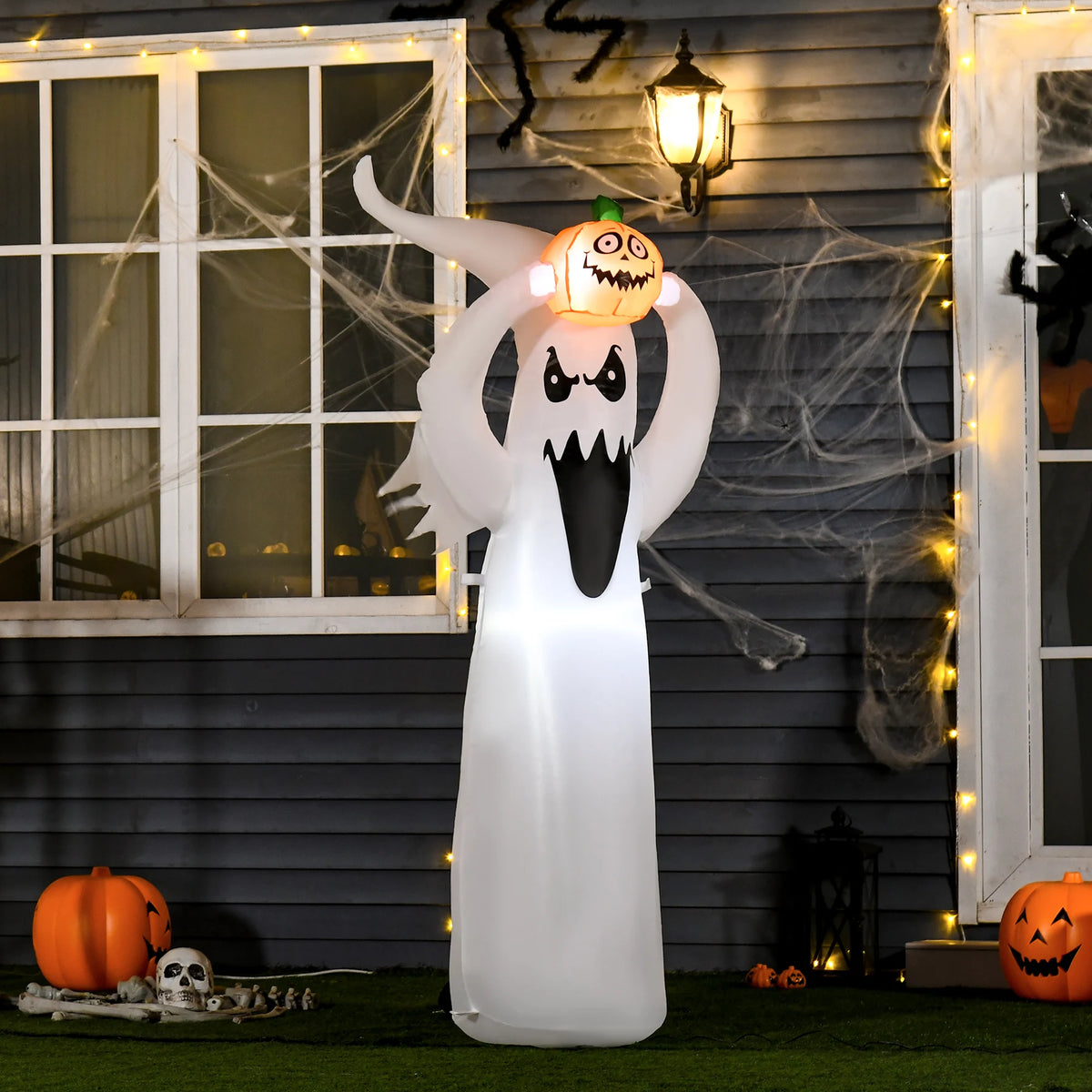 HOMCOM LED Floating Ghost Pumpkin Halloween Decoration Mains Powered Vivid 6FT