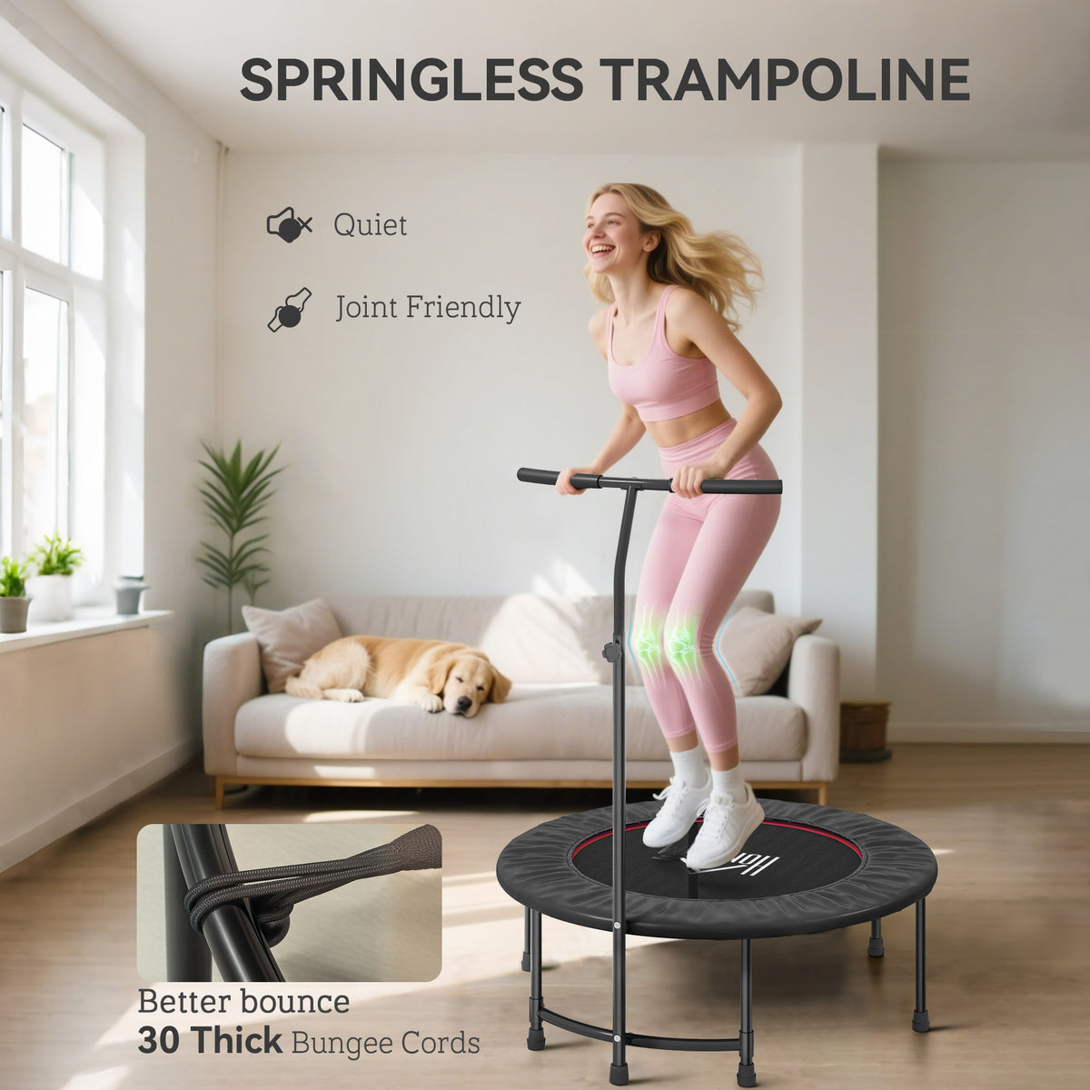 40-Inch Fitness Trampoline with Adjustable Handle – Home Rebounder