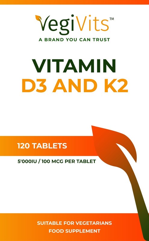 Vitamin D3 5000IU & Vitamin K2 100µg – Vegetarian Tablet (UK)