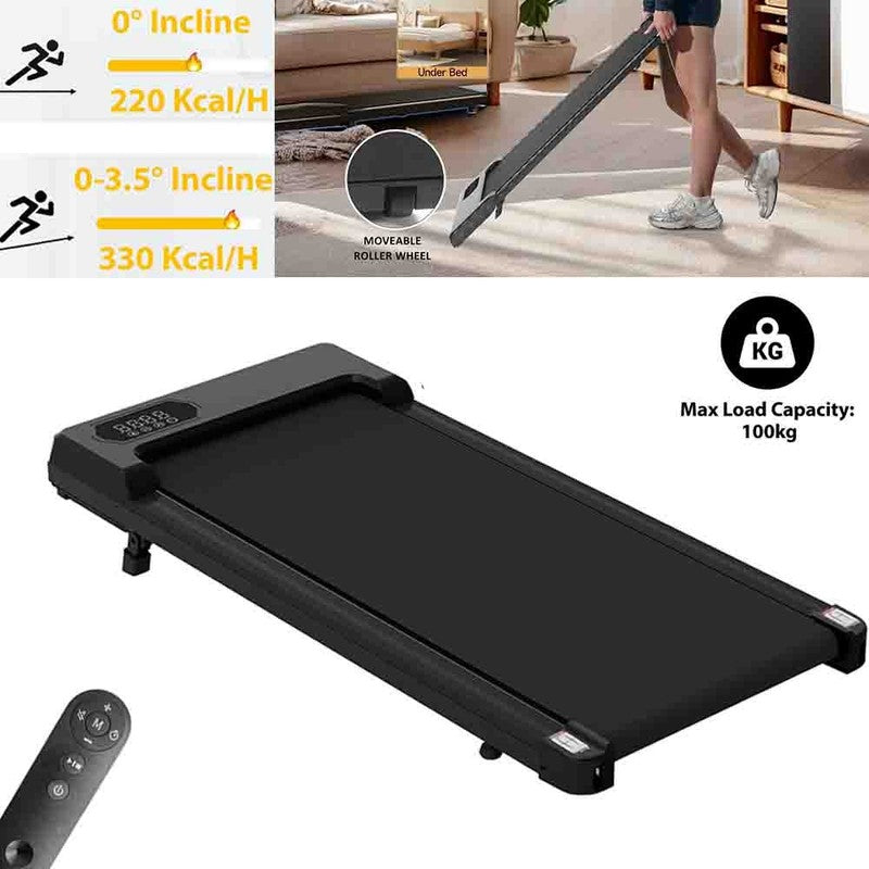 Under-Desk Treadmill — 2HP Quiet, 8 km/h, 3.5° Incline