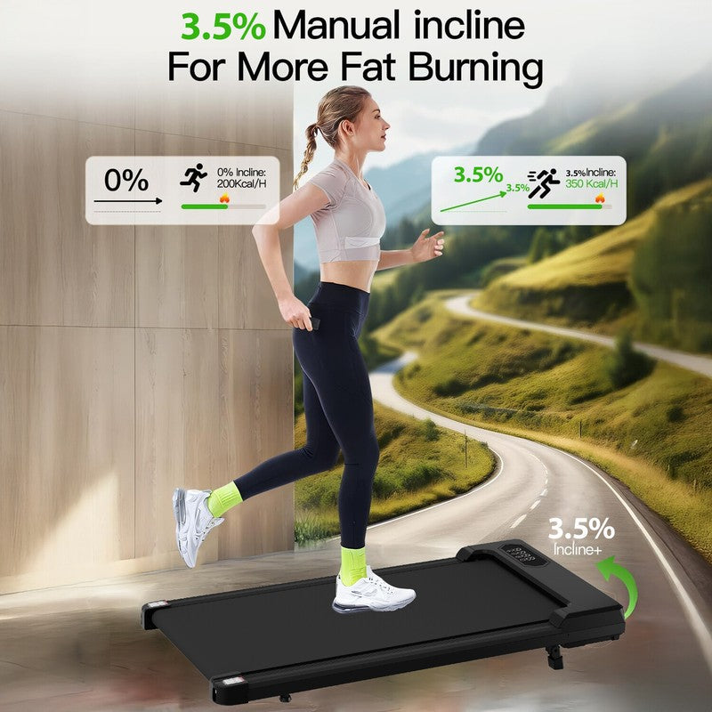Under-Desk Treadmill — 2HP Quiet, 8 km/h, 3.5° Incline