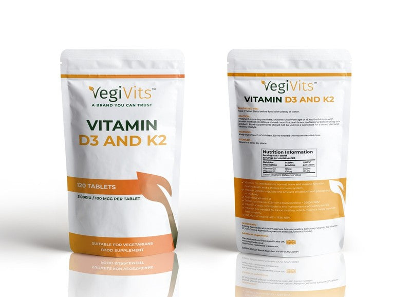Vitamin D3 5000IU & Vitamin K2 100µg – Vegetarian Tablet (UK)